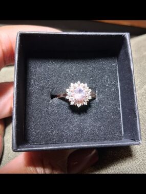 Rose Gold Halo Flower Ring with Pink Center